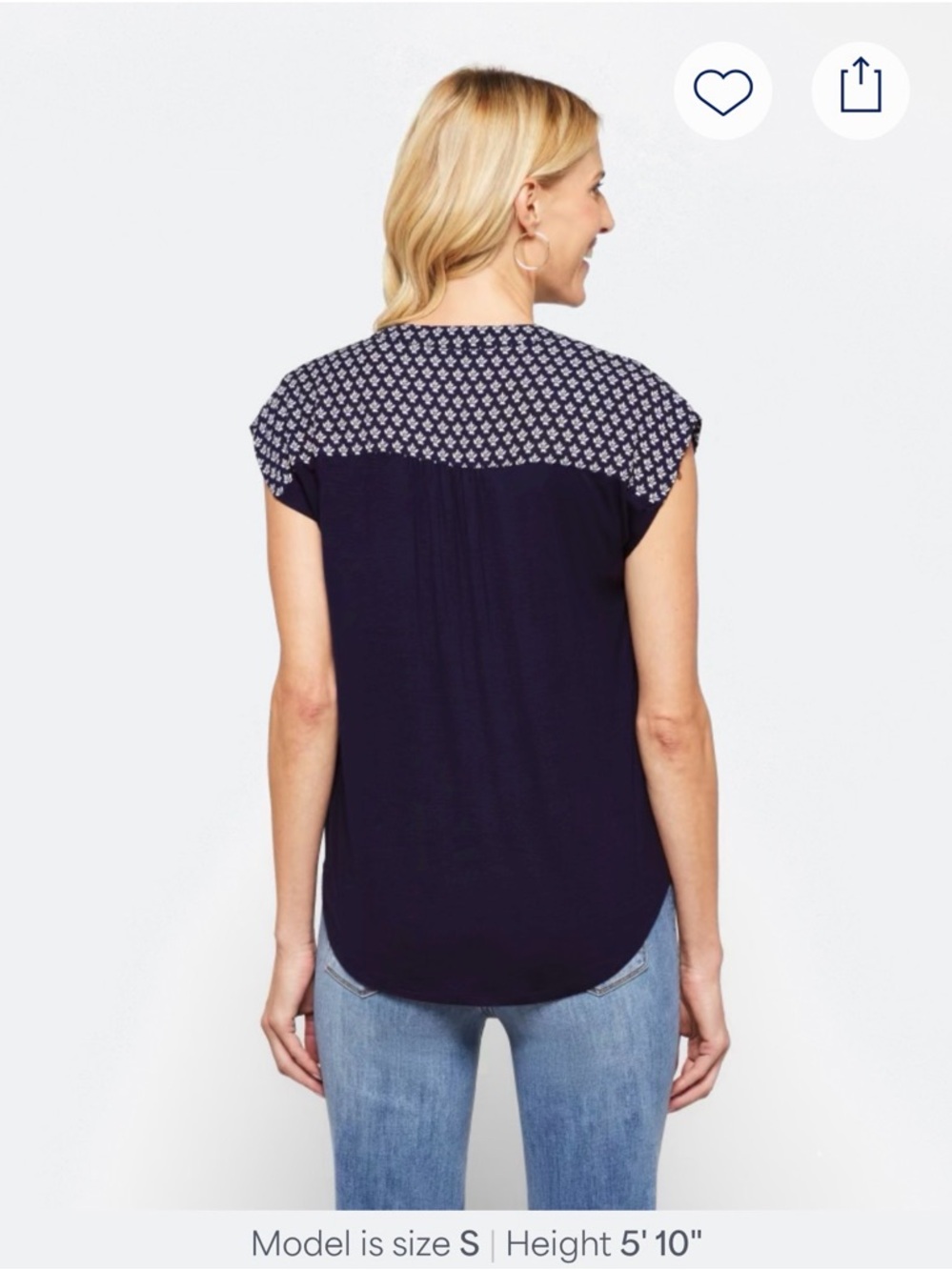 Papermoon Navy and White Micro Floral Button-Front Cap Sleeve Top - Picture 2 of 5